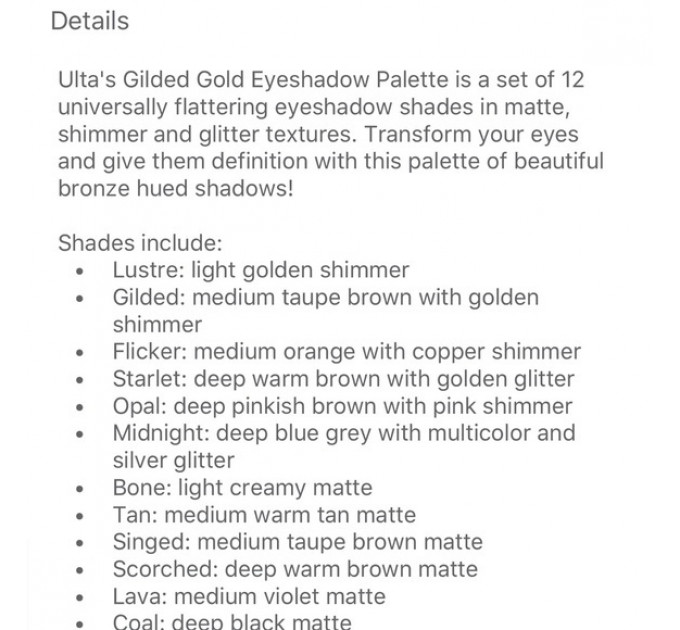  ULTA Beauty Gilded Gold 12 Color Eye Shadow Palette Палетка теней